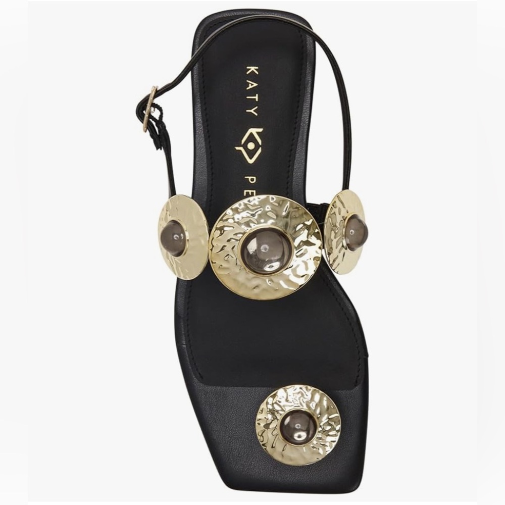 Katy Perry Collections Black and Gold Sandals with Striking Accents